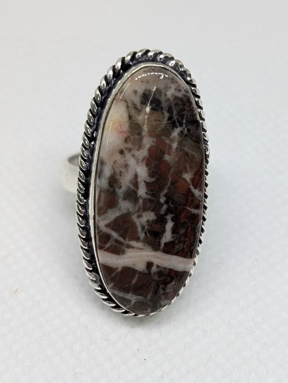 Handcrafted White Buffalo Turquoise / Coco Jasper Sterling Silver Statement Ring